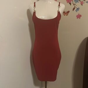 Revamped by Sirens | Red Dress with Gold Buckles Accent in front Size S
